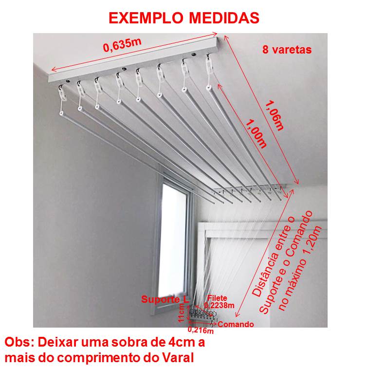 Varal Individual de Parede a Parede Comando com Suporte L