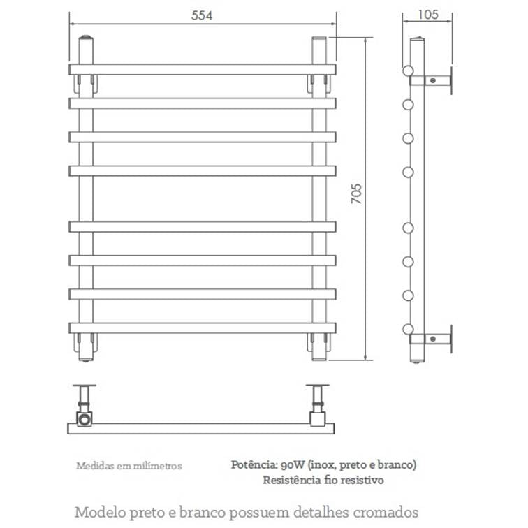Toalheiro Térmico Sottile Inox Seccare